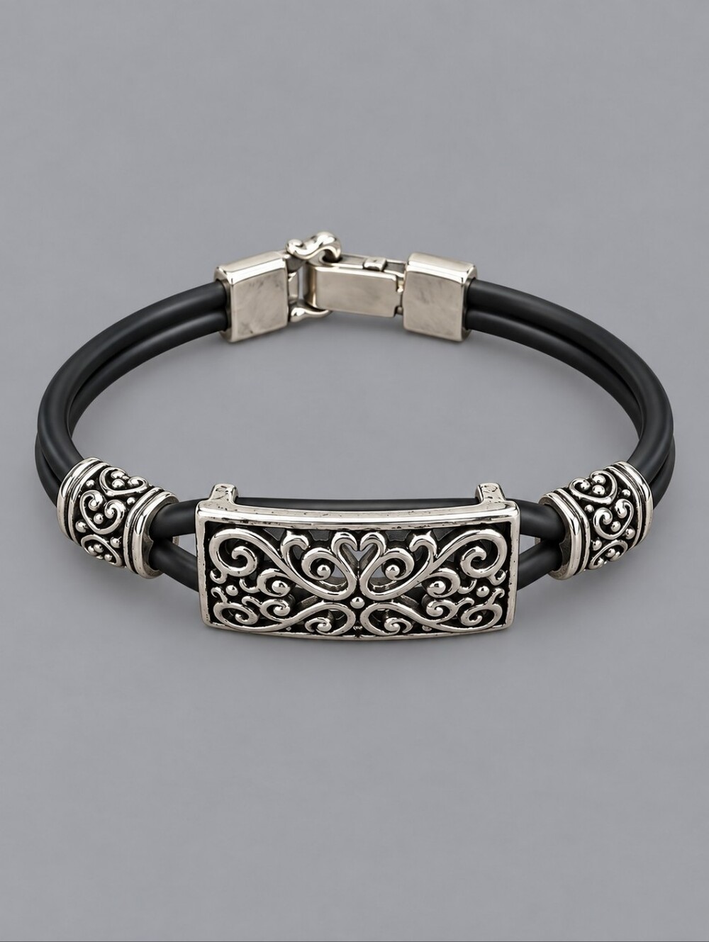 3/$30 Black Cord Floral Filigree Bracelet